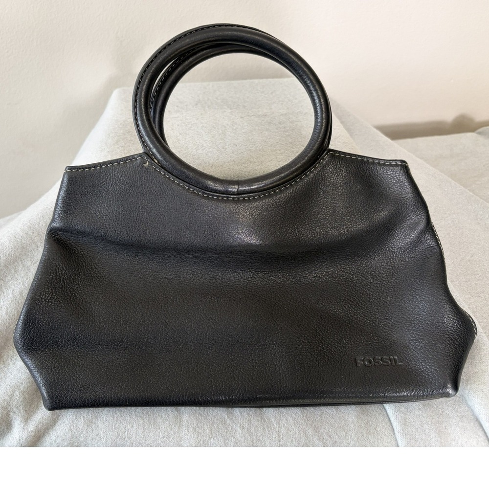 Fossil Black Leather Ring-Handle Satchel